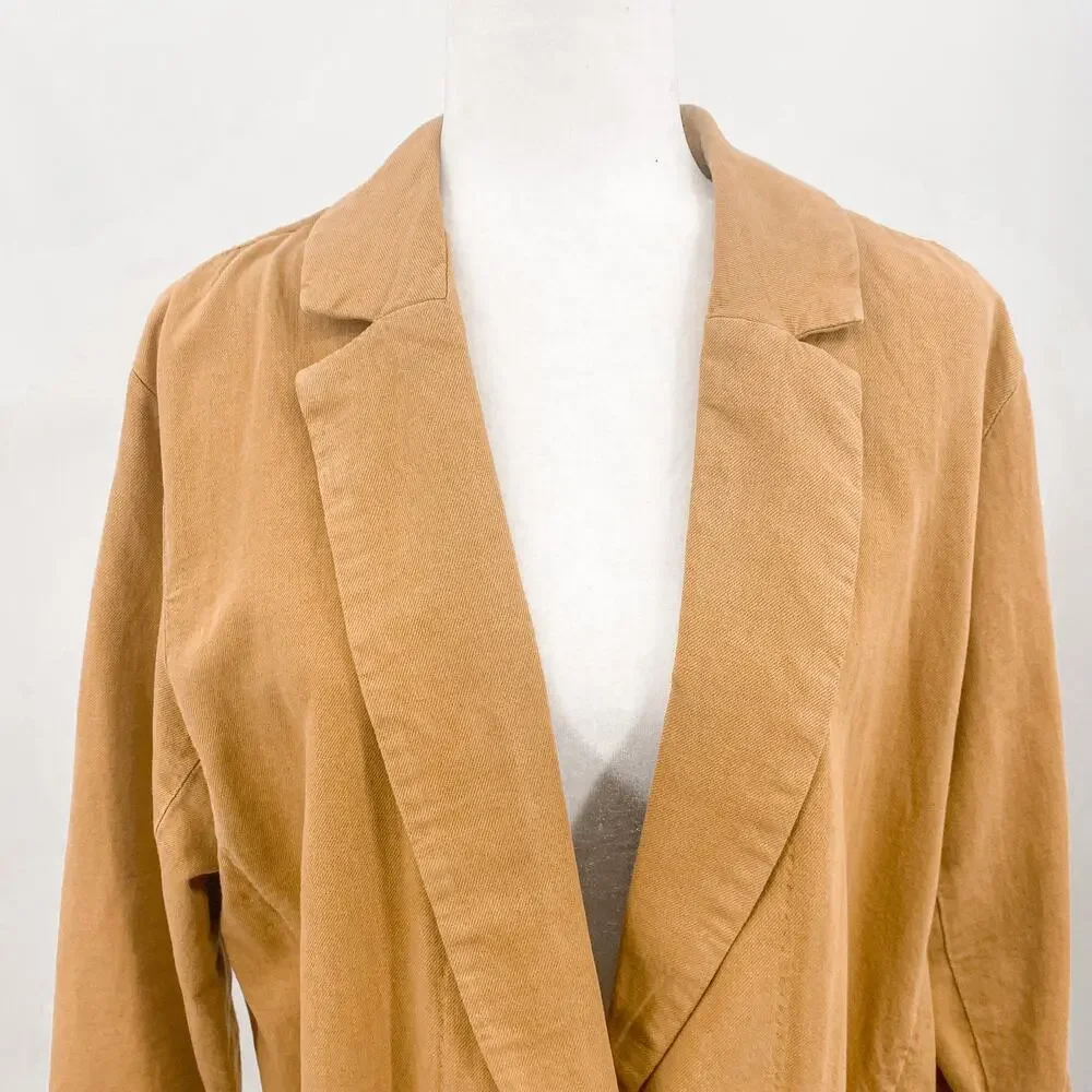 Free People Simply Perfect Tan Brown Linen Cotton Oversized Blazer Jacket Small